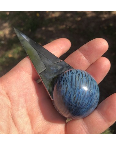 Couteaux à huitres  CHÊNE VERT stabilisé bleu  02