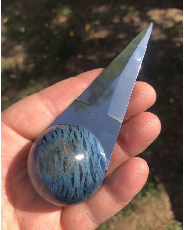 Couteaux à huitres  CHÊNE VERT stabilisé bleu  02