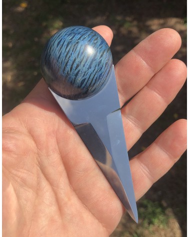 Couteaux à huitres  CHÊNE VERT stabilisé bleu  02